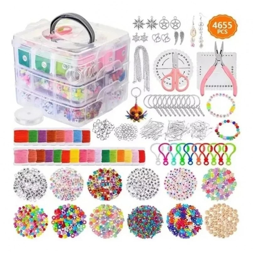 Kit De Fazer Miçangas Completo Para Fabricação Joias Pulseira 4655 Peças Confecção E Pulseiras Full Beam Jóias