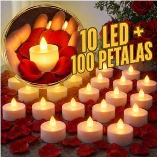 Kit Romântico Vela de Led E Petalas de Rosas Vermelhas Dias dos Namorados