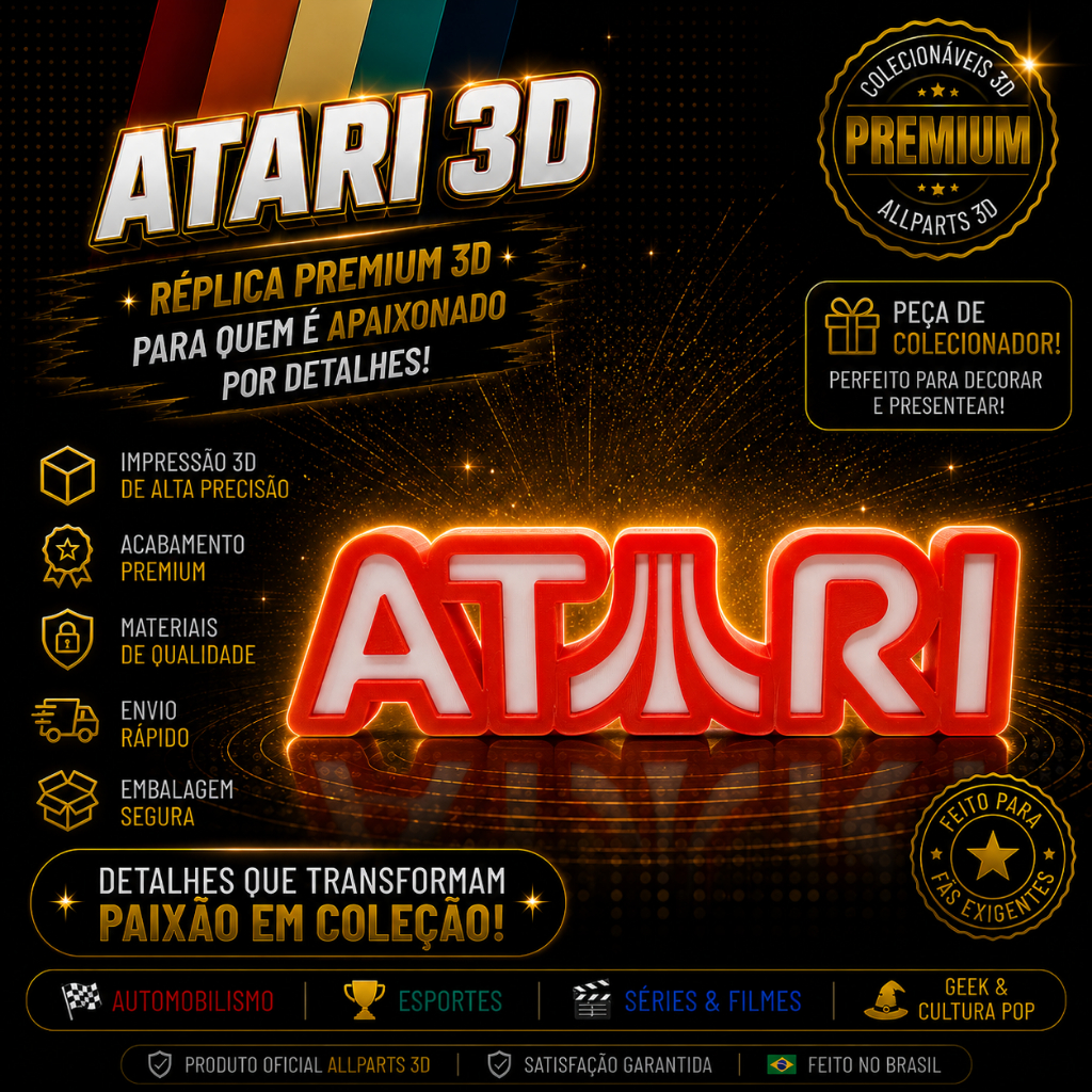 🎮 Logo Atari 3D Gigante 24cm Decorativo Retrô Gamer Geek