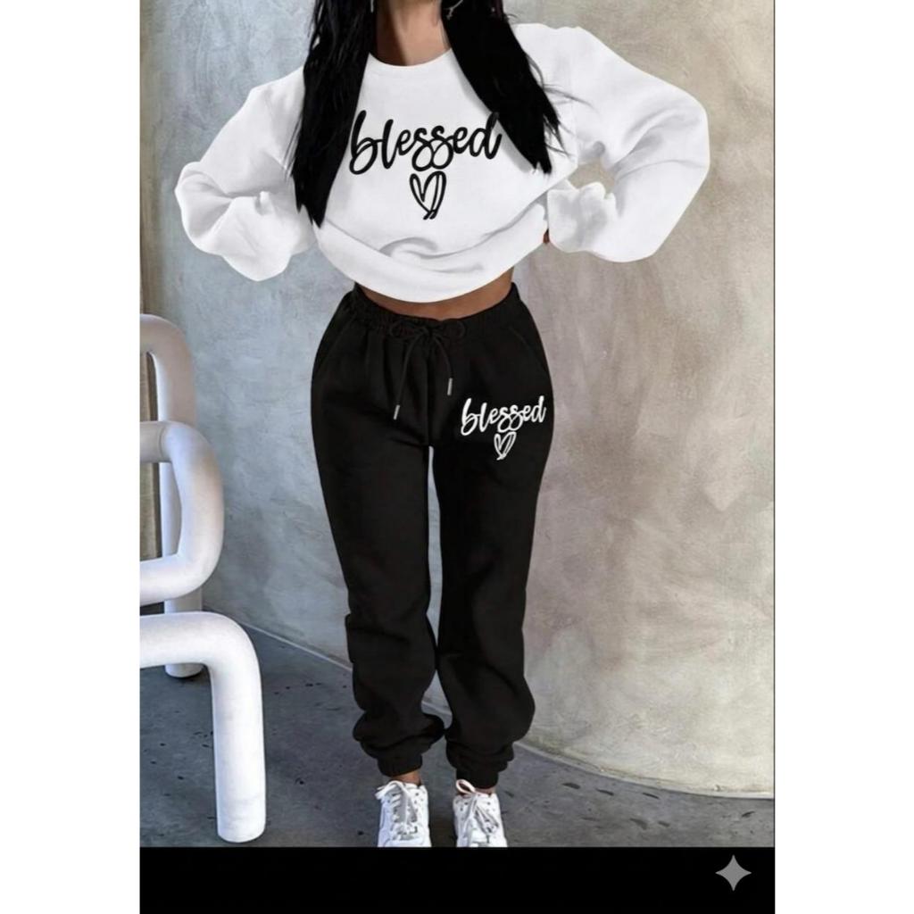 Conjunto Moletom Blessed Feminino/Unissex Flanelado Estiloso Confortável Premium