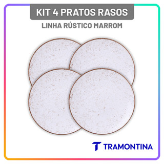 Jogo de Pratos Rasos Tramontina 25 cm Rústico Marrom Porcelana Decorada Conjunto de Pratos 4 Peças