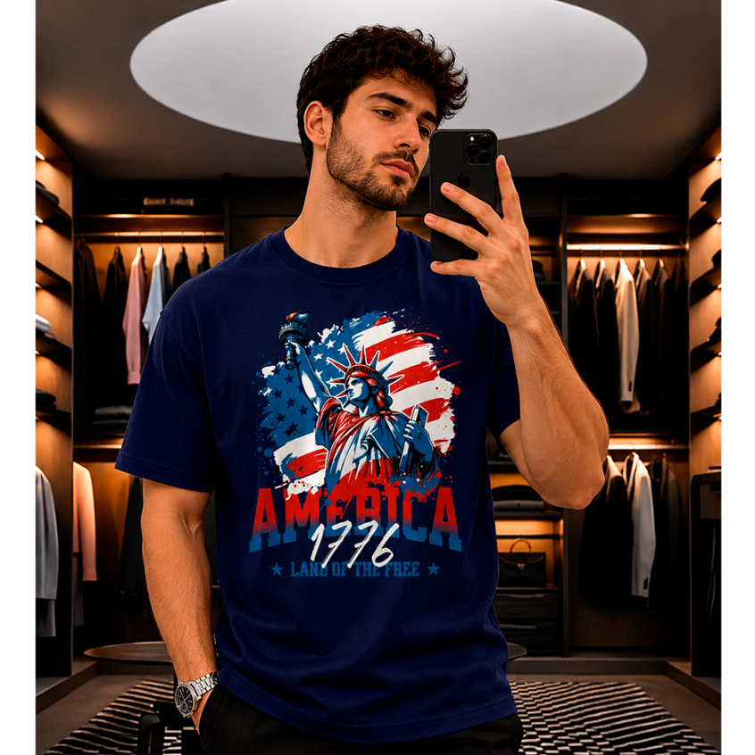 Camiseta America 1776 Lande Of The Free 100% Algodão Unissex Lançamento EUA Estados Unidos