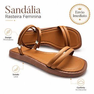 Sandalia Rasteirinha Feminina Confortavel Tiras Duplas Minimalista Casual Premium Envio Imediato