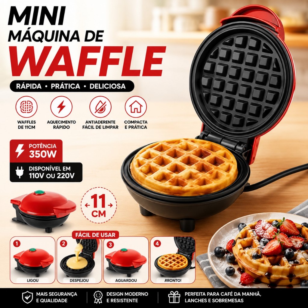 Máquina Para Fazer Waffle Pequena Portátil 110V 220V 350w Mini Lanche Elétrico