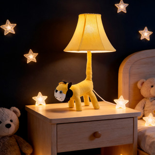 Abajur Infantil Vireon Leão Amarelo Safari Pelúcia 50cm E27 Bivolt Luminária de Mesa Quarto Bebê