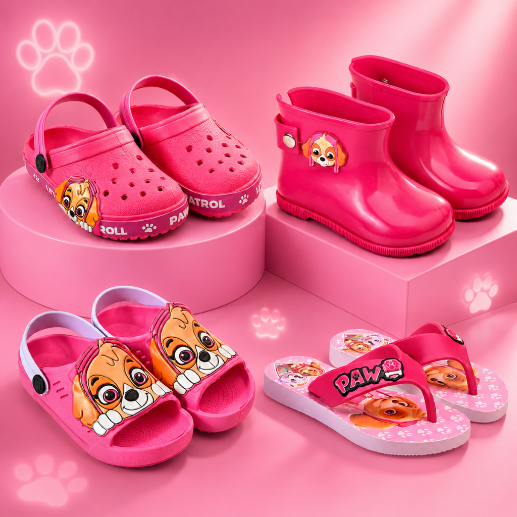 Kit 4 Calçados Infantis Botinha + Sandália + Babuche E Chinelo Rosa Patrulha Marca Nexa
