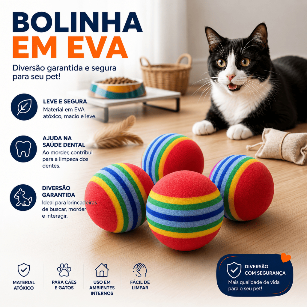 Kit Brinquedo Para Gatos Bolinha EVA Com Pena Interativo Anti Estresse Filhotes Western Pet 5 10 15
