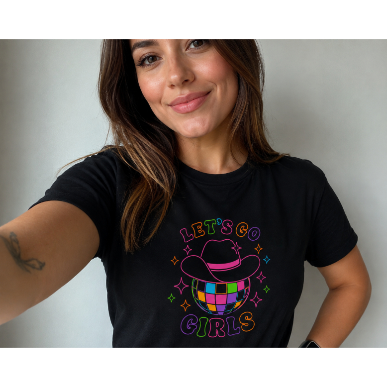 Camiseta Feminina Let´s Go Girls Colorido Blusa Estilosa T-shirt Muito Confortável