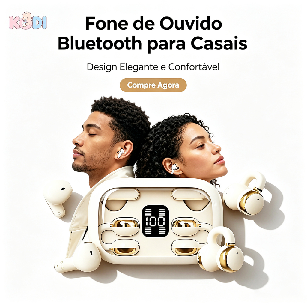 2 em 1 Fone Bluetooth 5.4 Clip Orelha /Fones Duplo para Casal | Som Premium | LE