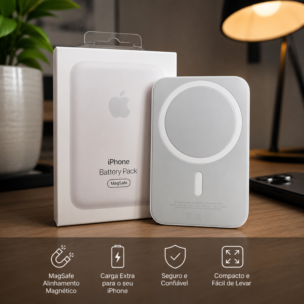 Bateria Magnética MagSafe para iPhone | Fixação Instantânea | Uso Sem Cabos | Capacidade 10000mAh