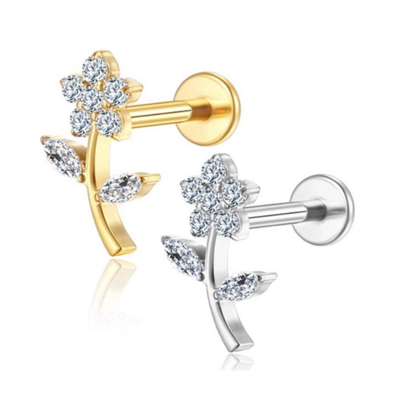 Piercing Labret Titânio F-136 com zircônia Rosca Interna para Flat, Helix, Tragus, Conch, Daith e outros.