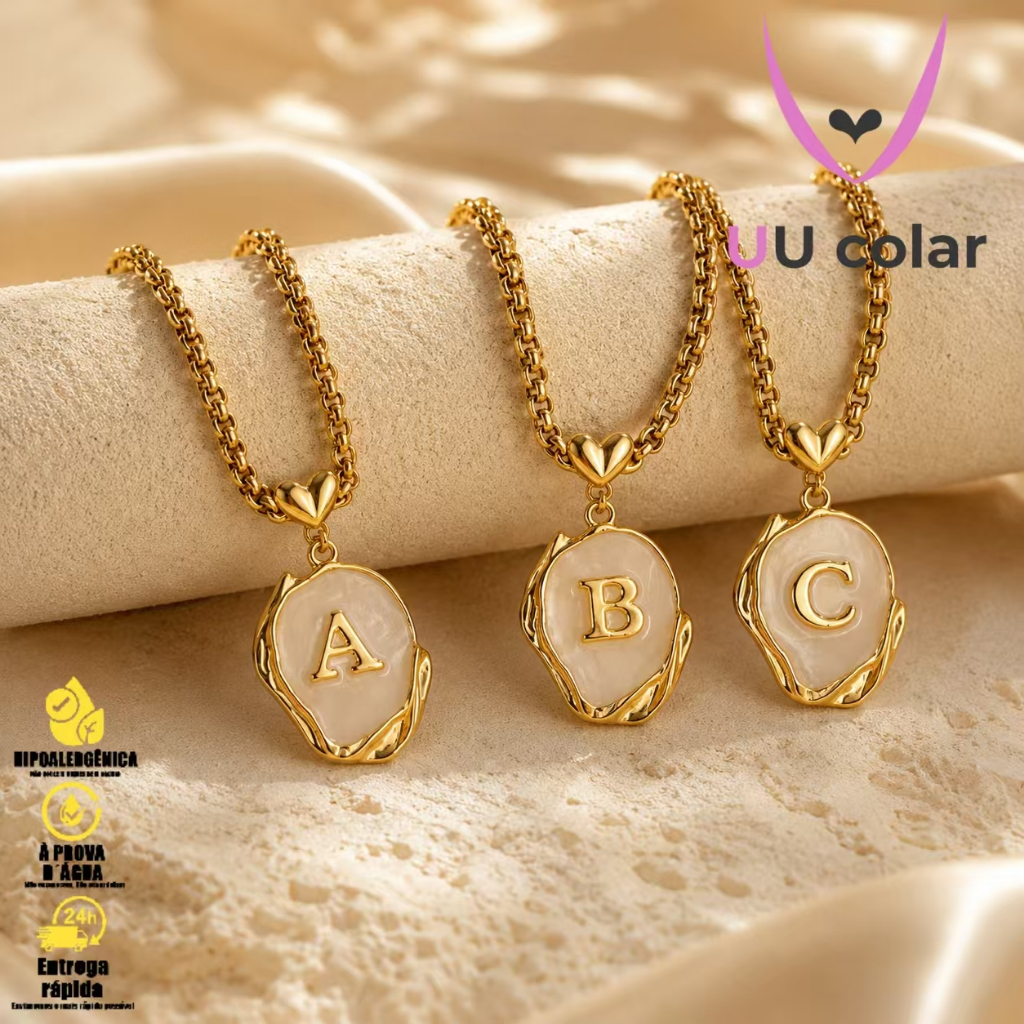 Colar Personalizado com Letra e Concha Dourada – Elegância e Estilo Casual