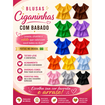 Blusa Ciganinha de Cetim com Babado Para Culto Religioso