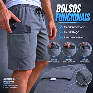 Bermuda Masculina Brim Sarja Short Masculino Cargo Plus Size Com Bolso Bermuda Casual Esportiva