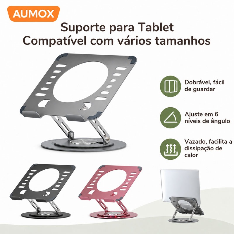 Suporte para Notebook Dobrável de Ferro Ajustável 6 Níveis Ergonômico Portátil Antiderrapante
