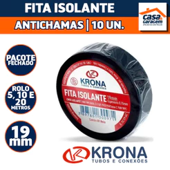 Kit Com 10 Fita Isolante Antichama Elétrica Preta Alta Aderência Krona