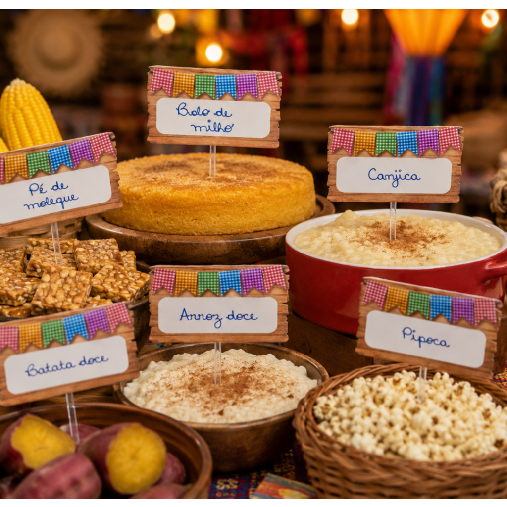 ENVIO IMEDIATO - Kit 24 plaquinhas para festa junina - Plaquinha para Comidas - Kit Plaquinhas Festa Junina