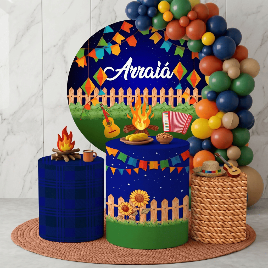 Capa Festa Junina Arraiá Painel Redondo Capas Cilindro Decoração Completa Veste Fácil Bibi Painéis