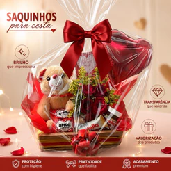 Saco Transparente Brilhante Para Cesta Presente Dia Dos Namorados PP Celofane 60x90 50 Unidades