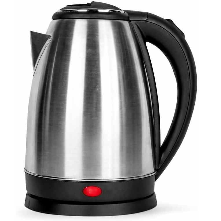 Chaleira Elétrica Inox 2 Litros 1000W Base Giratória 360°, 220V, Desligamento Automático, Preta e Inox, 22cm A