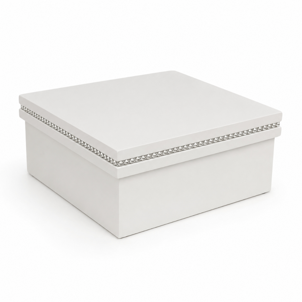 Caixa Com Strass 100% MDF Branca 17x17x7cm Para Presente Lembrancinha Organização Decoração E Festa