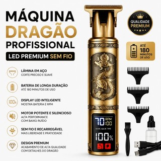 Máquina Dragão Profissional LED Premium Sem Fio para Cabelo e Barba