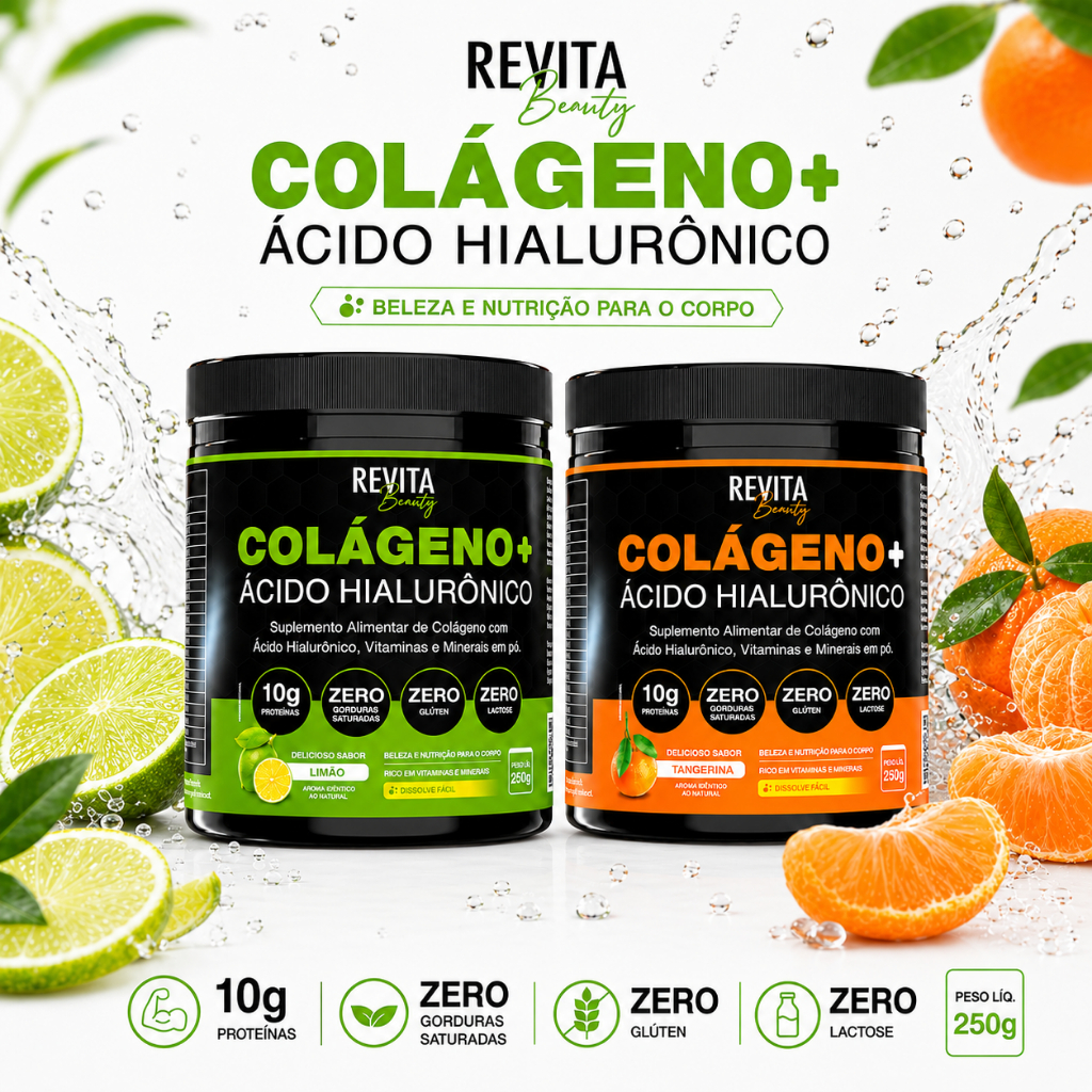 Colágeno com Ácido Hialurônico Revita Beauty Zero Açúcar e Verisol - ROMOÇÃO + FRETE GRÁTIS