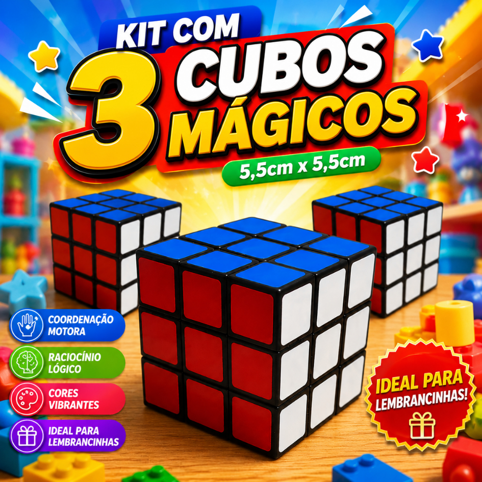 Kit Com 3 ou 5 Cubos Mágicos 5,5cmx5,5cm Lembrancinhas Festa