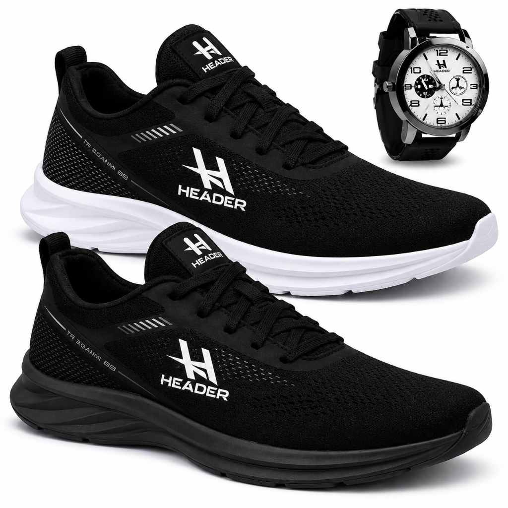 kit Tenis Masulino Run casual academia leve e confortavel + relogio