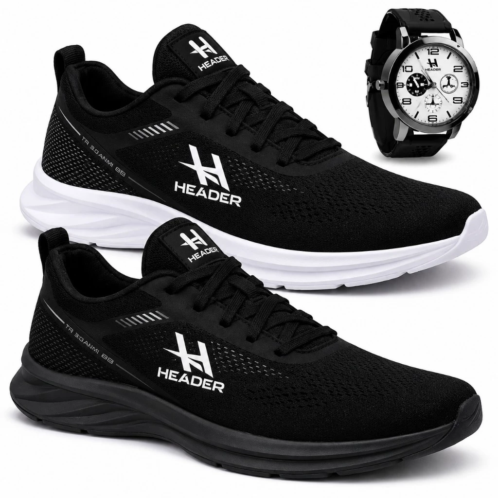 kit Tenis Masulino Run casual academia leve e confortavel + relogio — imagem 1