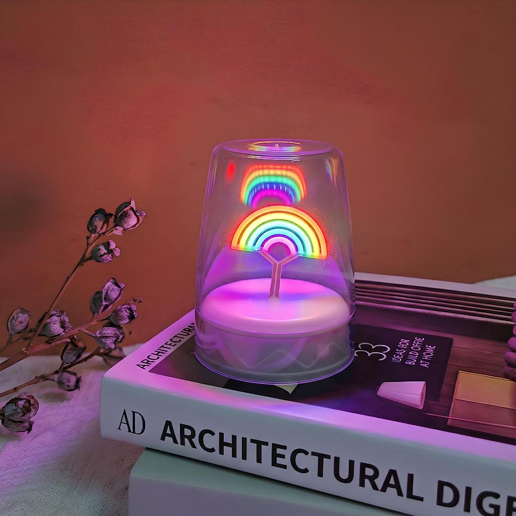 Luminária Abajur LED Infantil Arco Íris Luz Noturna Decorativa Recarregável USB Pilha Quarto Mesa