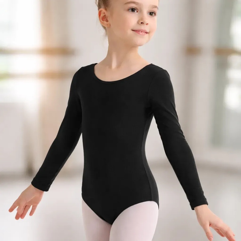Collant Ballet Manga Longa Preto Body - Balé Infantil