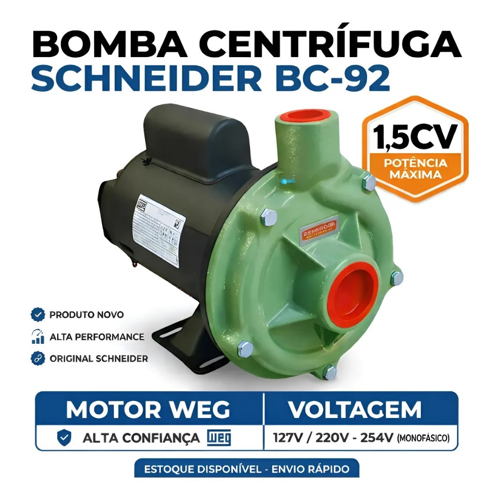 Bomba Centrífuga Bc-92 Schneider 1,5cv 127/220v Motor Weg