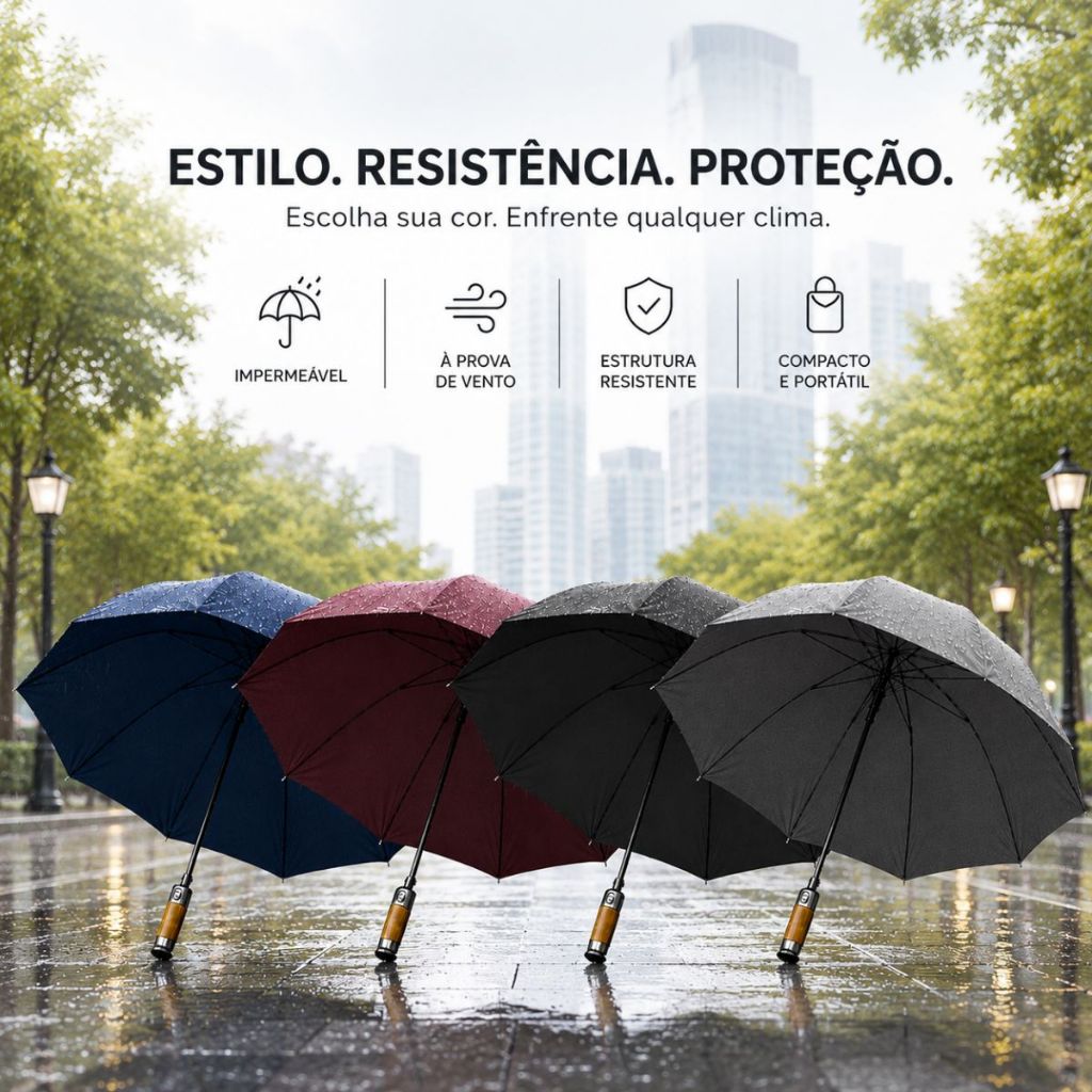676 - Guarda-Chuva Executivo com  Secagem Rápida  Cabo Estilo Madeira