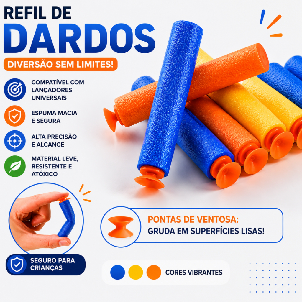 Kit de Dardos Com Ponta Ventosa para Arminha Lançadora Brinquedo Infantil