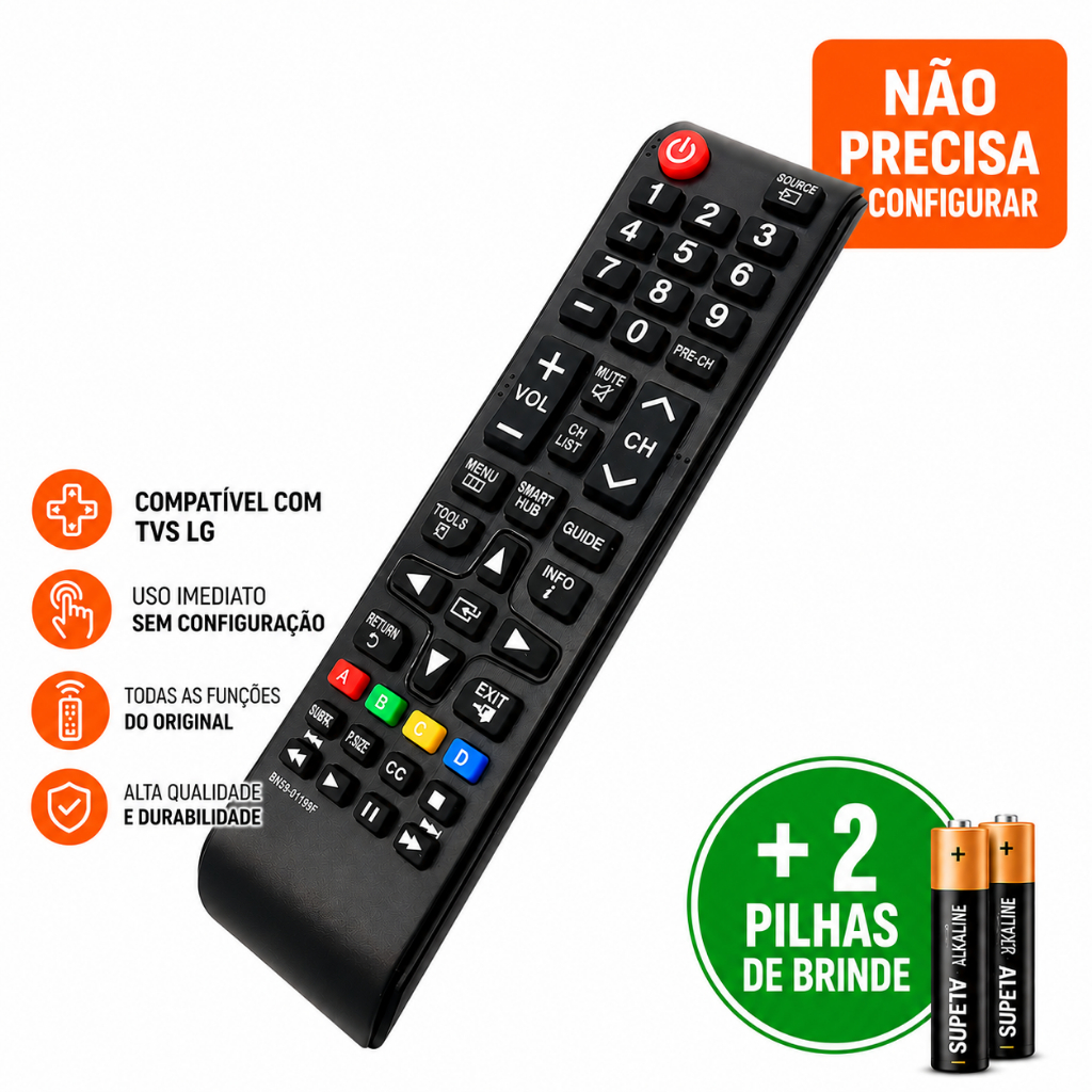 Controle Remoto Samsung Smart TV Hub UN43J5290 UN43J5290AG Compatível Com Pilhas Pronto Uso Não Precisa Configurar