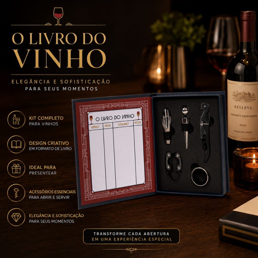 Kit de Vinho 5 Pçs Livro do Vinho Saca Rolhas Cortador Lacres Bico Dosador Presente Amantes Vinho Acessórios Sommelier