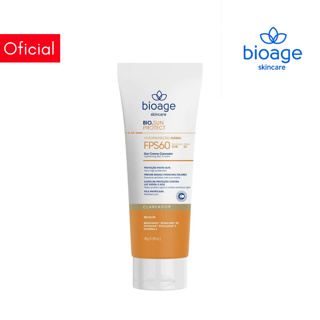 Protetor Solar Facial Clareador FPS 60 Incolor Previne Rugas 45g - Bioage