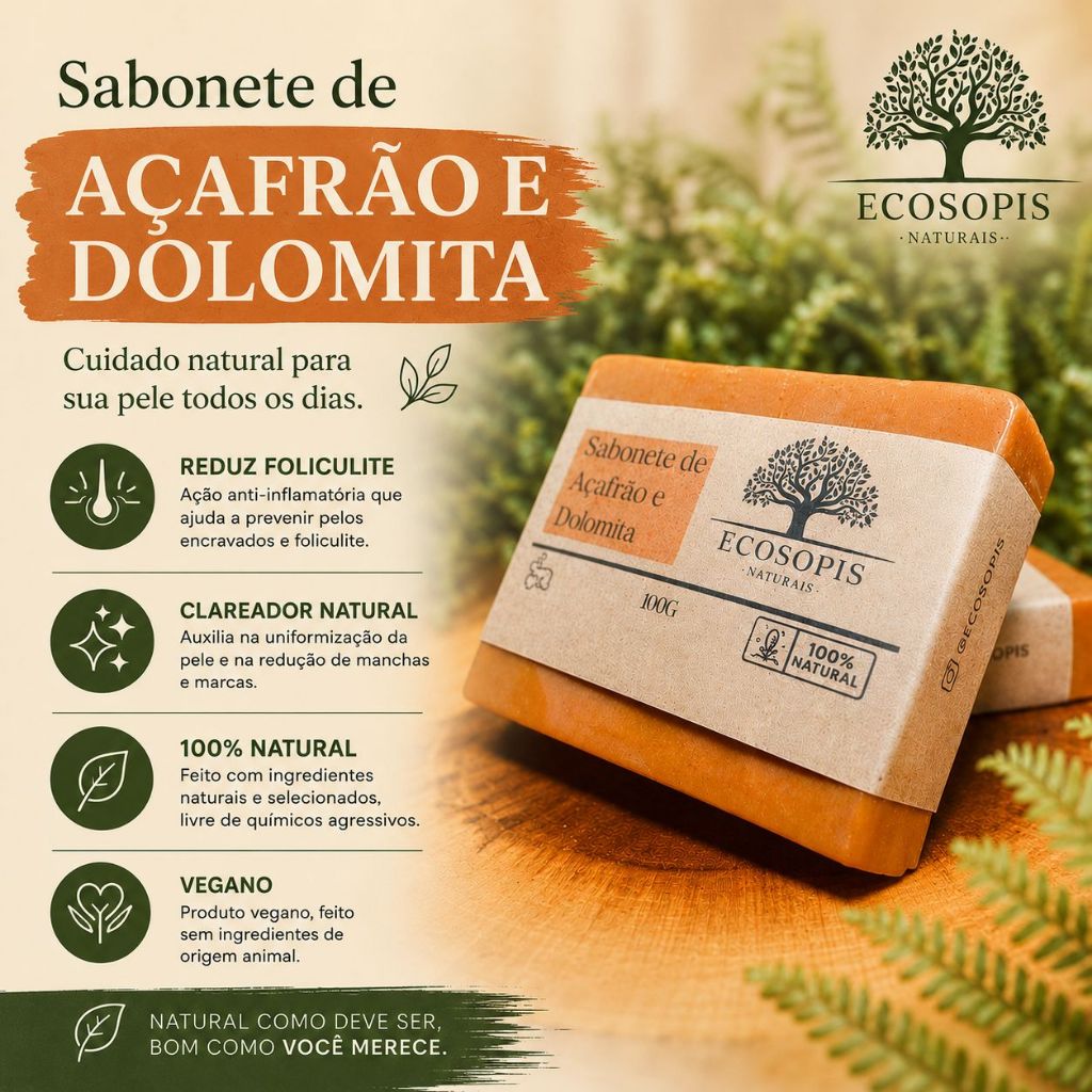 Sabonete de Açafrão e Dolomita Clareador Natural