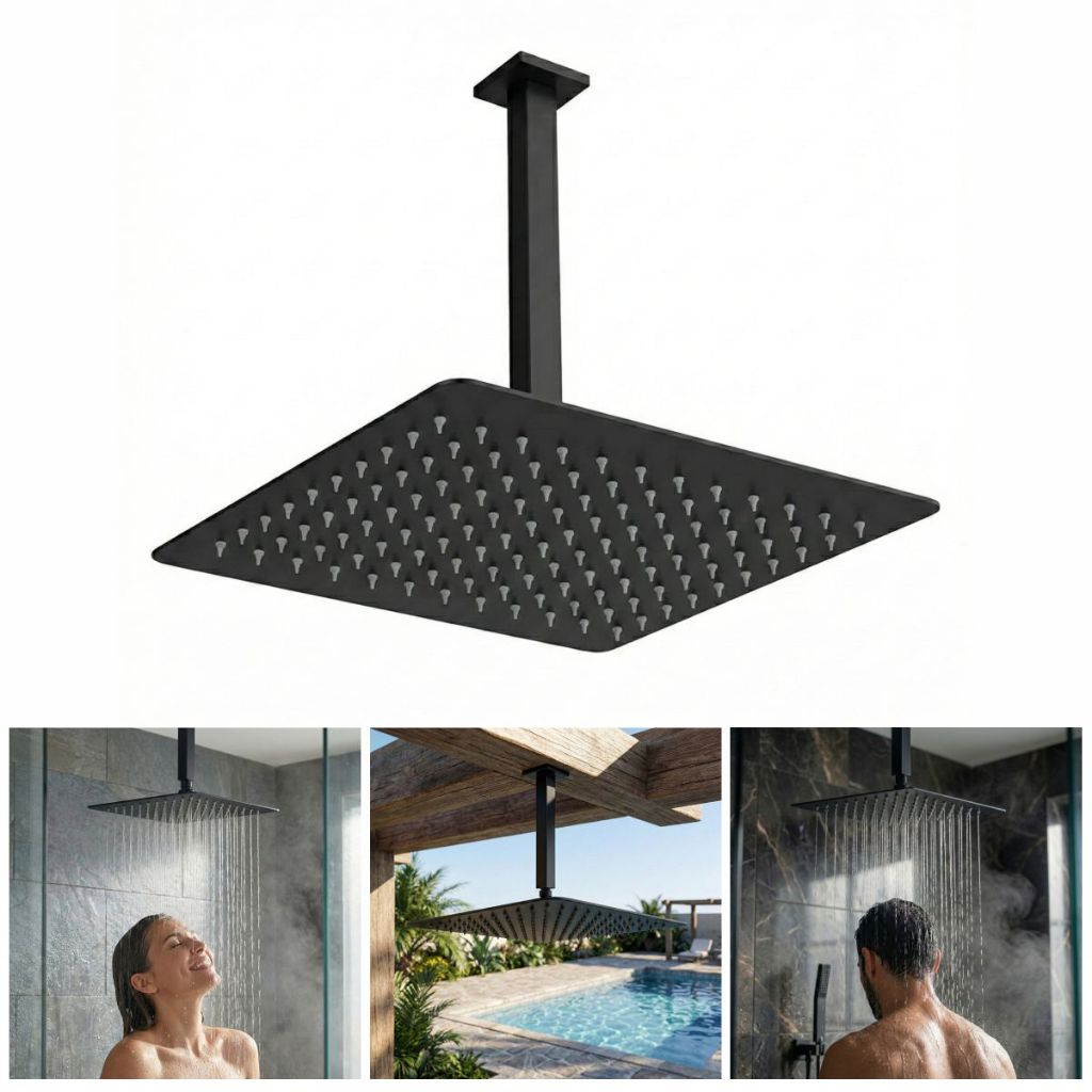Chuveiro Ducha Quadrado 30x30cm Inox 201 Banheiro Area Externa Preto