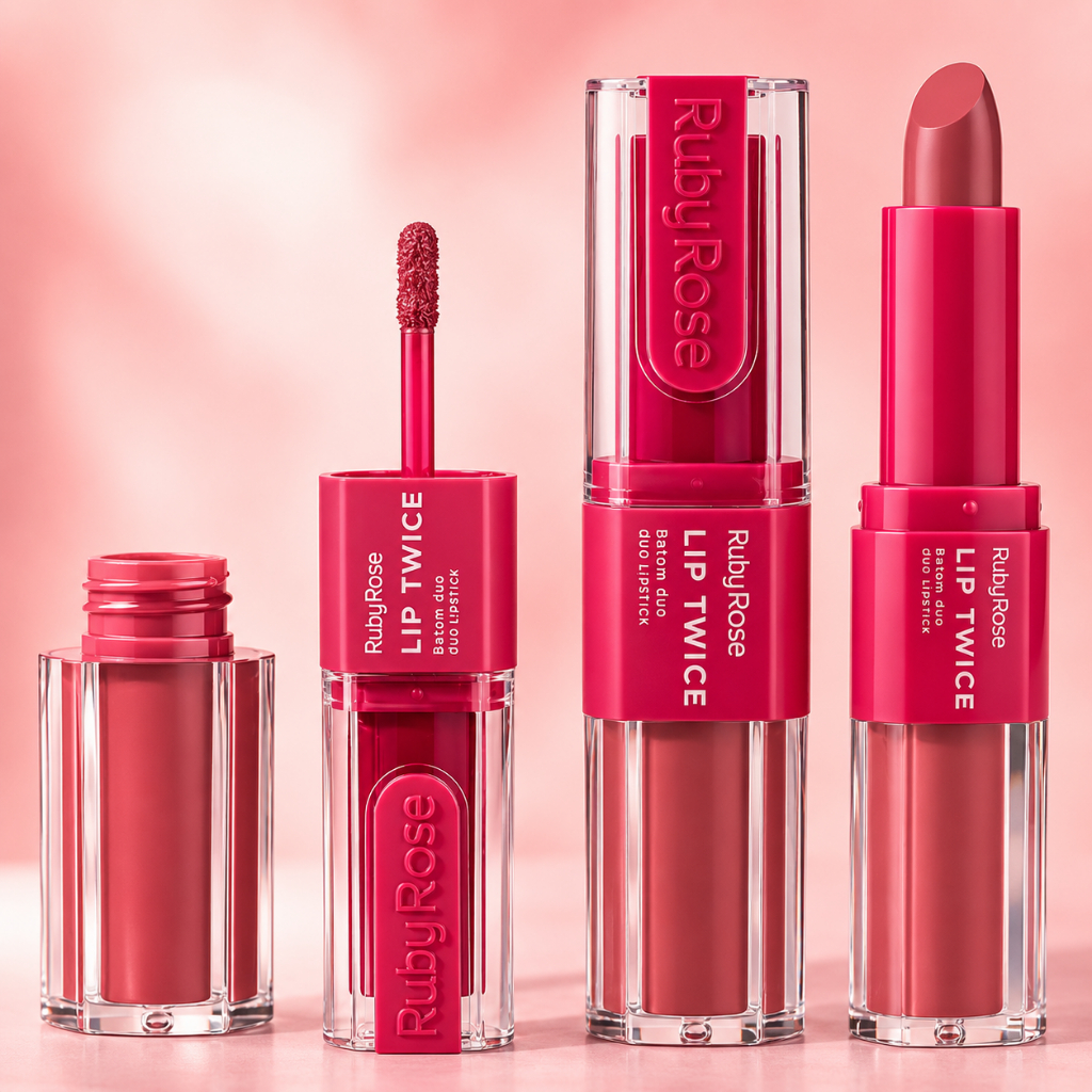 BATOM DUO LIP TWICE RUBY ROSE 2 EM 1 Líquido + Matte Alta Pigmentação