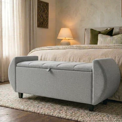 Baú Puff Recamier Divã Tóquio 130/150 cm Linho Premium Organizador Pé Reforçado Ideal Cama Casal Queen Quarto Closet -AV