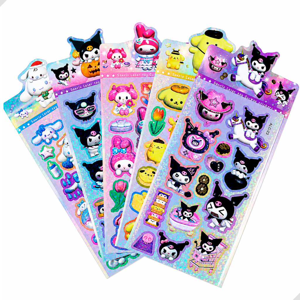 Kit 5 Cartelas De Adesivo Turma Hello Kitty 3D Infantil Pelaria Fofa Colorido Divertido