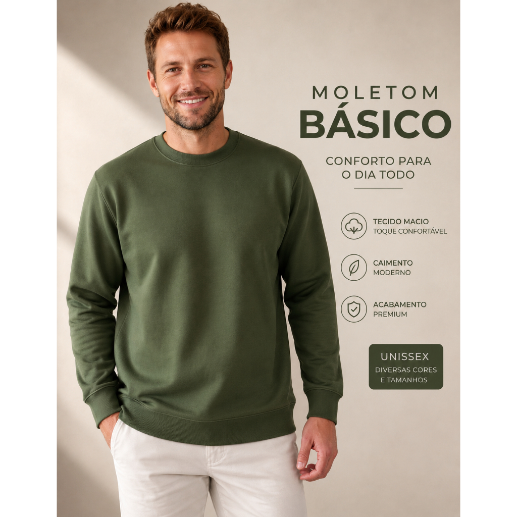Moletom Unissex Careca Casaco de Frio Blusa Confortável Macia Quentinha Inverno Premium