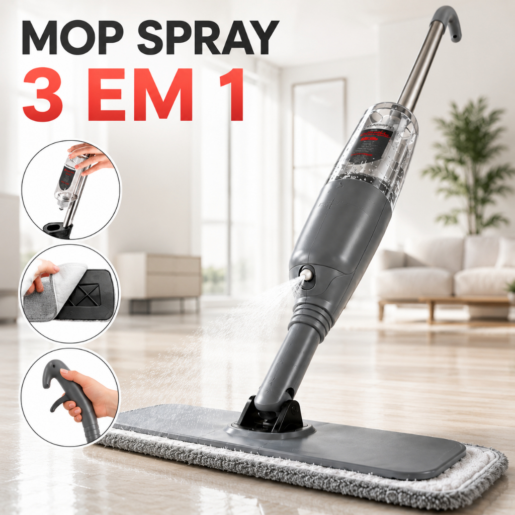 Mop Spray Cabo Inox Rodo Com Dispenser Reservatorio Vassoura Magica Limpeza Esfregao Resistente