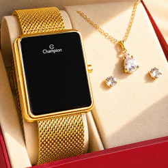 Relógio Champion Feminino Dourado Digital LED Original com garantia de 1 ano acompanha colar e brincos