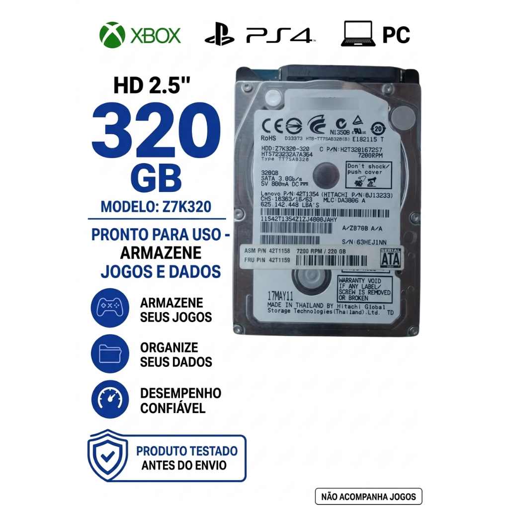 Hd Notebook 320gb 2,5 Sata Hitachi Z7K320-320 7200RPM