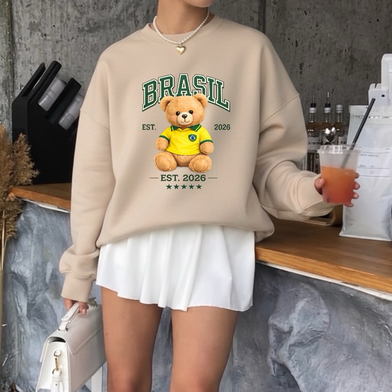 Moletom Ursinho Copa do Mundo 2026 Brasil Unissex H Casual Peluciado Inverno Confortável Torcedor Futebol Estiloso