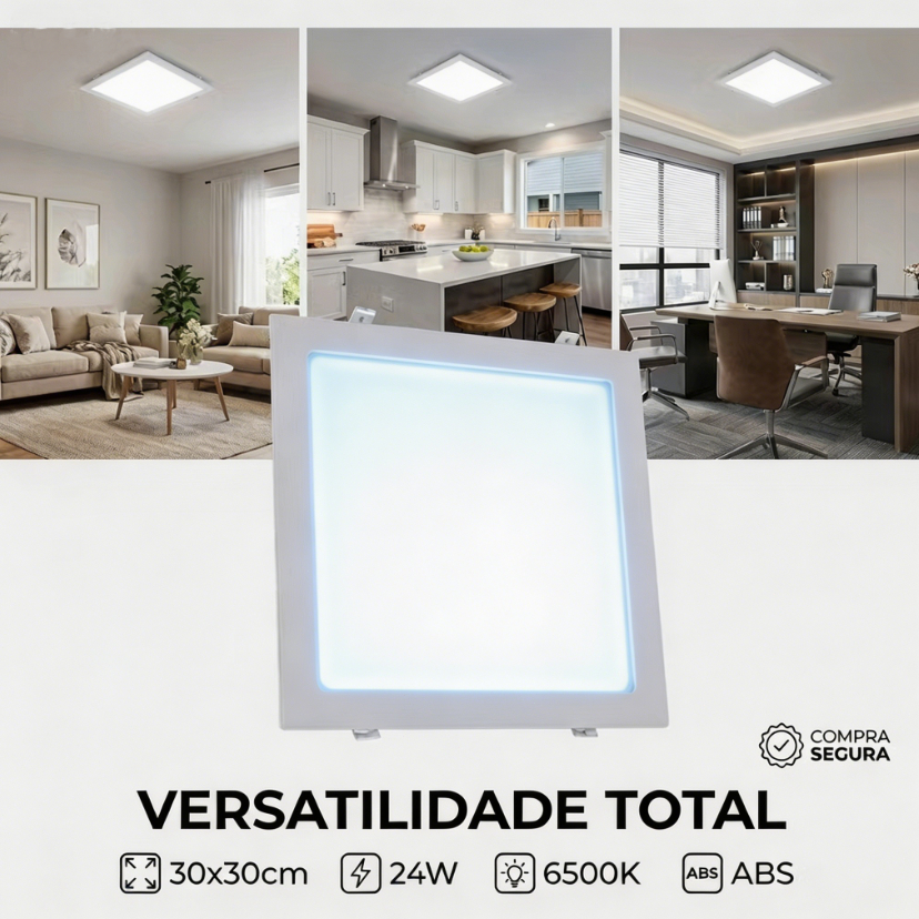 Kit 5 Painel LED Embutir Quadrado [Dimensões - 28.5x28.5] 24W 6500K Branco Frio Bivolt ABS Sem Pontos Escuros