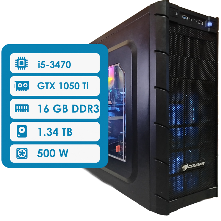 PC Gamer | Home - i5-3470 / GTX 1050 Ti / 16 GB 1600 MHz / SSD + HDD (1.344 TB) / 500 W